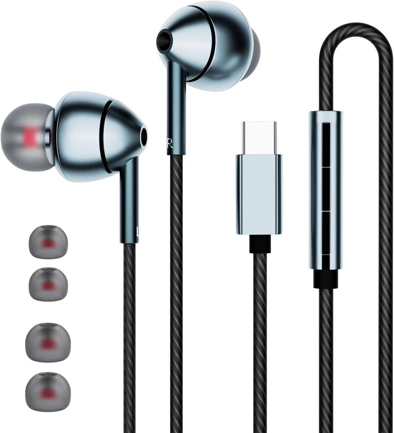 MAXAUX USB-C Wired Earbuds with Microphone, Volume Control, Noise Canceling, Compatible with Samsung Galaxy S24 S23 S22, iPhone 17 16 15 Pro Pro max, Pixel Phones - Image 1